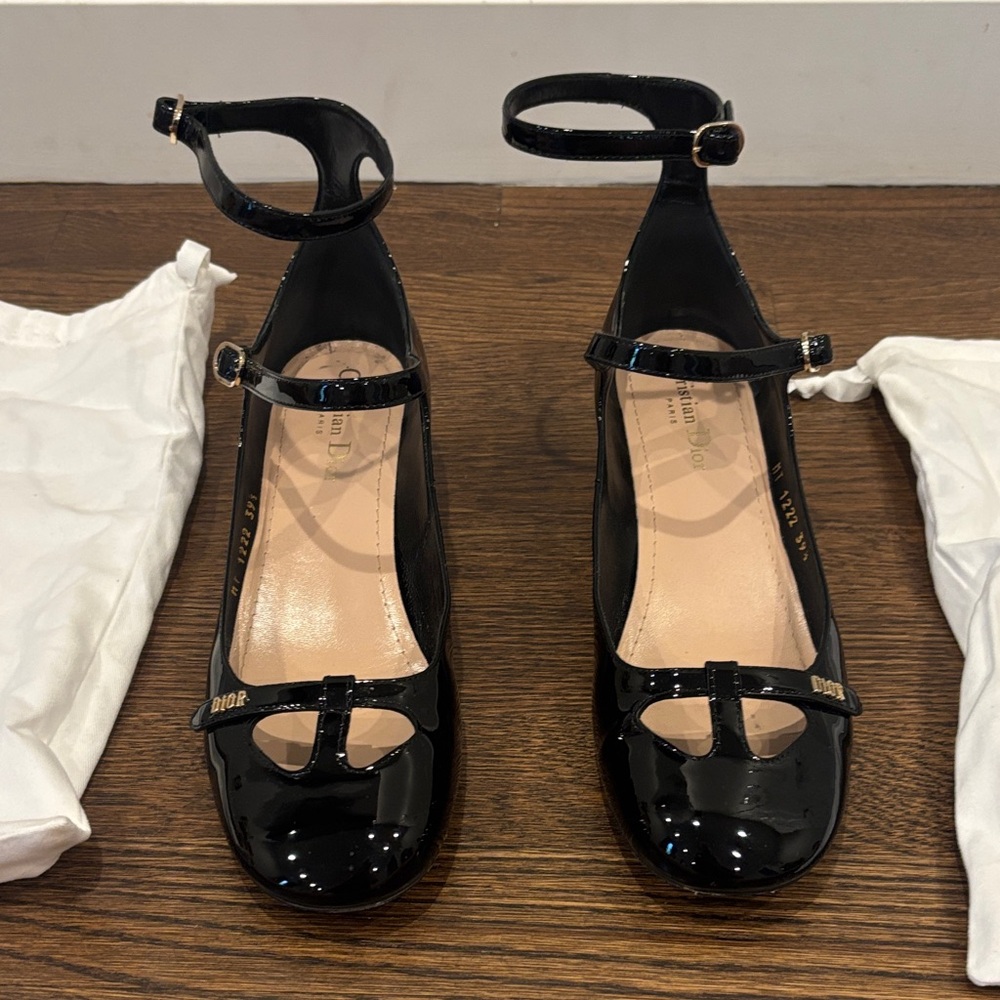 Dior Black Patent Leather Heels with Ankle Strap